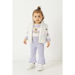 Kız Bebek 3’lü Takım Yelekli Teddy Nakışlı Sweatshirt ve Fiyonklu Pantolon Lila (9-12-18-24 Ay) 10695 - 12 Ay