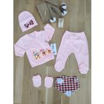 Kız Bebek 5 Li Hastane Çıkışı Somon Süslü Zıbın Seti STL5120