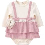 Kız Bebek Askılı Etek Görünümlü Şık Body - 3 - 6 Ay - 00406 Pembe