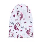 Kız Bebek Beyaz Gri Simli Pembe Unicorn Desenli Bere 0-6 Ay