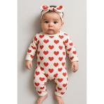 Kız Bebek Big Heart Pattern Bandanalı Patiksiz Çıt’lı Tulum Set - Kırmızı - 3 - 6 Ay