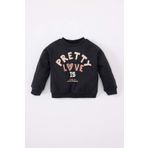 Kız Bebek Bisiklet Yaka Baskılı İçi Yumuşak Tüylü Sweatshirt