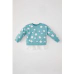 Kız Bebek Bisiklet Yaka Çiçekli Sweatshirt