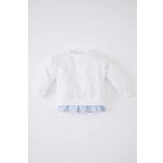 Kız Bebek Bisiklet Yaka Çizgili Sweatshirt