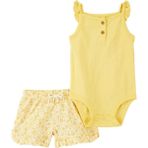 Kız Bebek Body Pantolon Set 2'li Paket - Sarı - 9 Ay