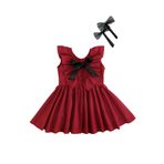 Kız Bebek Bordo Cherry Fiyonklu Fırfırlı Elbise Toka Takım (bordo, 3-6 Ay)