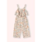 Kız Bebek Çiçek Desenli Ekru Salopet 12-18 Ay (80-86 cm)