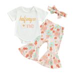 Kız bebek, çiçekli Groovy paça pantolon seti, 2/3 parça, doğum günü kıyafeti, tatlı harfler, tulum, tişört, pantolon, alın bandı seti, Boho yaz fotoğraf çekimi kıyafeti, Pembe-a, 3-6 Ay