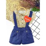 Kız Bebek Çiçekli Yazlık Salopet Takım - Sarı - 1 Yaş