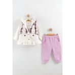 Kız Bebek Düğmeli Peluş Eşofman 3'lü Takım (9-12-18 Ay) - Mor