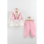 Kız Bebek Düğmeli Peluş Eşofman 3'lü Takım (9-12-18 Ay) - Pembe - 12 Ay
