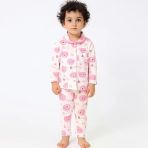 Kız Bebek Ekru Pembe Baby Ayılı Desenli Yakalı Çıtçıtlı Pijama Takımı 0-6 Ay