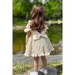 Kız Bebek Elbise Kız Çocuk Elbise Doğum Günü Parti Düğün Elbise Dantelli Kısa Kol astarlı elbise - Krem - 4 - 5 Yaş