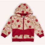 Kız Bebek Elma Desenli Fermuarlı Bej Sweatshirt - 6 Ay