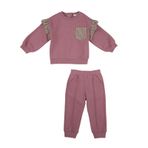 Kız Bebek Fırfır Detaylı 2'li Gül Kurusu Eşofman Takımı 0-6 Ay (56-62 cm)
