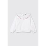 Kız Bebek Fırfır Yaka Detaylı Su Taşı Detaylı Beyaz Sweatshirt 6-12 Ay (68-74 cm)