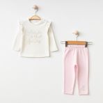 Kız Bebek Giyim Yazı Desenli Fırfır Detaylı Uzun Kollu %100 Pamuk Alt-Üst 2'li Pijama Takımı - 3 - 6 Ay - Pembe