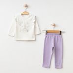 Kız Bebek Giyim Yazı Desenli Fırfır Detaylı Uzun Kollu %100 Pamuk Alt-Üst 2'li Pijama Takımı - 9 - 12 Ay - Mor