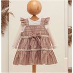 Kız Bebek Kadife Jile / Elbise ve Fitilli Çıtçıtlı Badi Ikili Takım - Pembe - 6 Ay