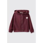Kız Bebek Kapüşonlu Kalp Apikeli Fermuarlı Yumuşak Dokulu Sweatshirt 5 Yaş (110 cm)