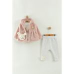 Kız Bebek Kapüşonlu, Pantolon ve Peluş Mont 3’lü Takım (6-9-12 Ay) - Somon