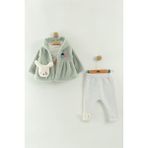 Kız Bebek Kapüşonlu, Pantolon ve Peluş Mont 3’lü Takım (6-9-12 Ay) - Yeşil - 9 Ay