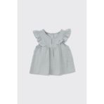 Kız Bebek Kolları Fırfırlı Yumuşak Dokulu Müslin Mavi Bluz 0-6 Ay (56-62 cm)