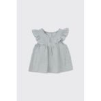 Kız Bebek Kolları Fırfırlı Yumuşak Dokulu Müslin Mavi Bluz 6-12 Ay (68-74 cm)
