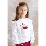 Kız Bebek Köpek Nakışlı Uzun Kollu T-Shirt - Skasar - Beyaz - 9 - 12 Ay