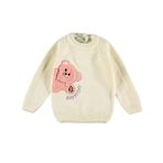 Kız Bebek Krem Renk Bisiklet Yaka Peluş Ayıcık Detaylı Yün Örgü Kışlık Kazak