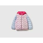 Kız Bebek Lila-Pembe Mix Simli Logo İşlemeli Kapüşonlu Mevsimlik İnce Mont