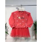 Kız Bebek Lovely Yazılı Tütü Etekli Pamuk Elbise - 12 - 18 Ay - Neon Pembe