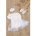 Kız Bebek Mevlüt Elbisesi Gelinlik Dantelli Mevlit Takımı Bebek Mevlütlük Set 0-3 AY STL6830