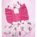 Kız Bebek Pembe Ananas Desen Salopet Bandana Set - 3 - 6 Ay
