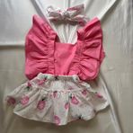 Kız Bebek Pembe Ananas Desen Salopet Bandana Set - 9 - 12 Ay