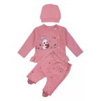 Kız Bebek Pembe Tavşan Baskılı Fırfırlı Patikli Pijama Takımı 0-3 Ay