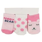 Kız Bebek Pembe Teddy Bear Desenli 3'lü Çorap 0-6 Ay
