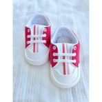 Kız Bebek Şeritli Ayakkabı & Ilk Adım Ayakkabısı & 18-19 Numara - Koyu Pembe - Beyaz