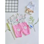 Kız Bebek Sevimli Kedicik Baskılı Yazlık Tulum - Pembe - 1 - 3 Ay