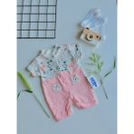 Kız Bebek Sevimli Kedicik Baskılı Yazlık Tulum - Pudra - 6 - 9 Ay