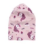 Kız Bebek Somon Gri Simli Pembe Unicorn Desenli Bere 0-6 Ay
