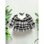 Kız Bebek Yakası Peluş Detaylı Kare Desenli Elbise - 12 - 18 Ay - Renkli