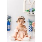 Kız Bebek Yakası ve Eteği Fırfırlı Nakışlı Vual Elbise - Yavruağzı - Yavru Agzı - 4 Yaş