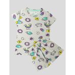 Kız Çocuk %100 Pamuklu Kalp Kedi Çilek Desenli Kısa Kollu Şortlu Yazlık Pijama Takımı - 3 - 4 Yaş - Gri