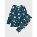 Kız Çocuk %100 Pamuklu Yeşil Baykuş Çiçek Desenli Uzun Kollu Kışlık Pijama Takımı - 2 - 3 Yaş