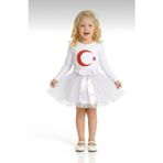 Kız Çocuk 23 Nisan 29 Ekim Gösteri Kıyafeti Ayyıldız Beyaz UzunKol T-shirt Beyaz Tütü Etek Takım