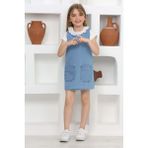 Kız Çocuk 2'li Jean Elbise (Çift Cepli Jean ELBISE+BLUZ)12203 - Mavi - 2 - 3 Yaş