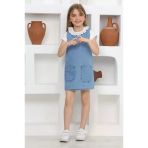 Kız Çocuk 2'Li Jean Elbise (Çift Cepli Jean Elbise+Bluz)12203