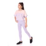Kız Çocuk 2'li Takım Baskılı Bisiklet Yaka Kısa Kollu Sweatshirt & Basic Düz Tayt
