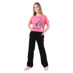 Kız Çocuk 2'li Takım Baskılı Bisiklet Yaka Kısa Kollu T-Shirt & Beli Lastikli Cepli Bol Paça Eşofman Altı 30/1 Penye